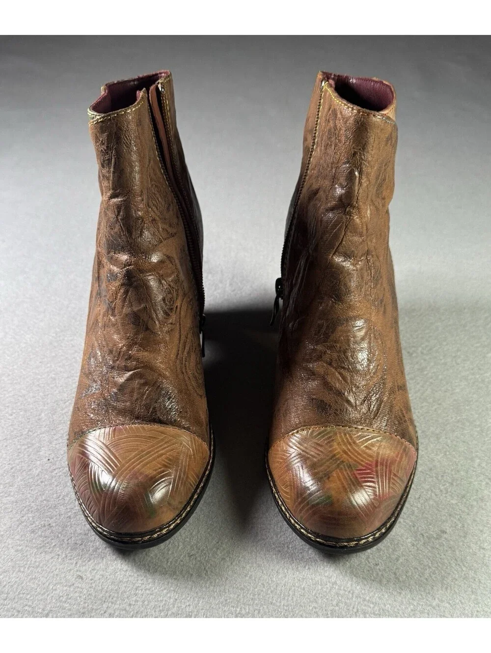 L'Artiste Spring Step Waterlily Brown Multi Leather Ankle Boots EU 39 US 8.5 EUC